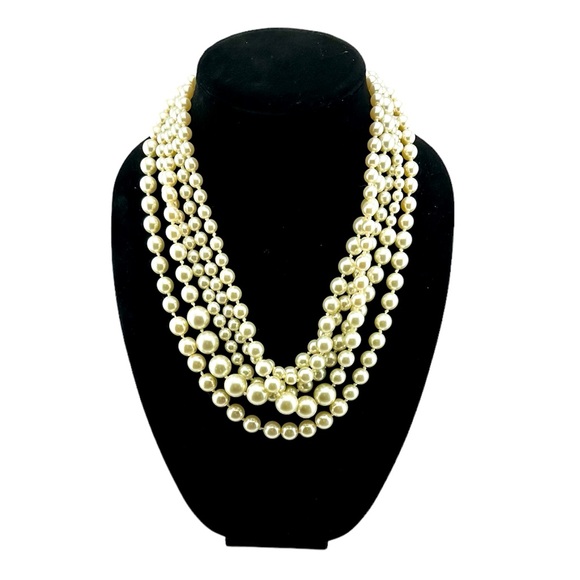 J. Crew Jewelry - J. Crew Multistrand Faux Pearl Layered Statement Necklace w Antique Bronze Clasp